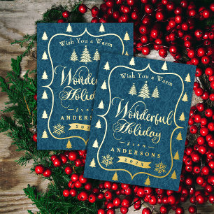 Postal Festiva Con Relieve Metalizado Maravillosos Navidades Oscuros Verde azulados