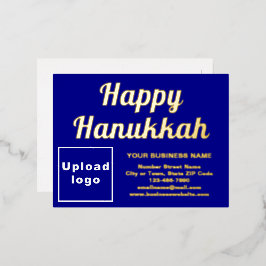 Postal Festiva Con Relieve Metalizado Marca comercial azul en Hanukkah