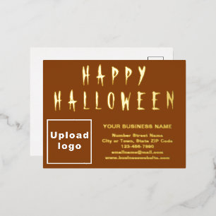 Postal Festiva Con Relieve Metalizado Marca comercial marrón en Halloween