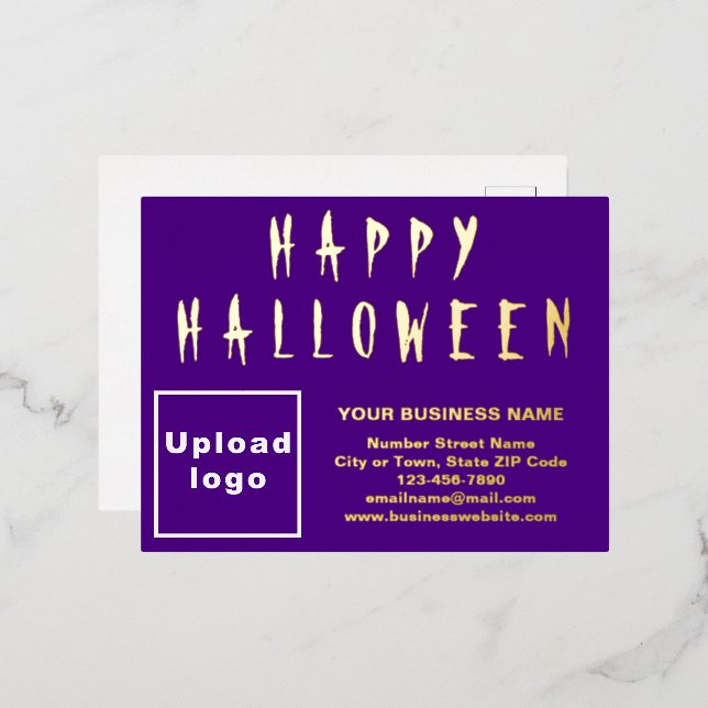 Postal Festiva Con Relieve Metalizado Marca Purple Business en Halloween (Anverso/Reverso)