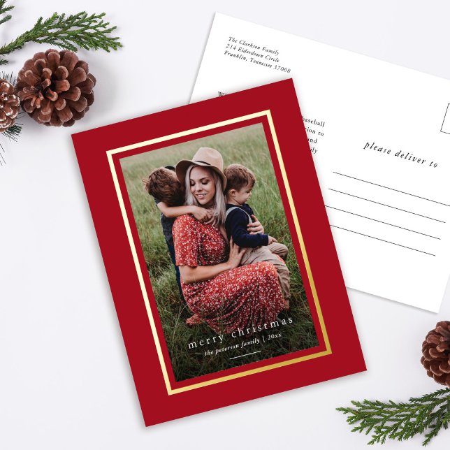 Postal Festiva Con Relieve Metalizado Marco elegante rojo moderno simple Feliz Navidad (Subido por el creador)