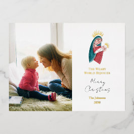 Postal Festiva Con Relieve Metalizado María religiosa y Jesús bebé Navidad