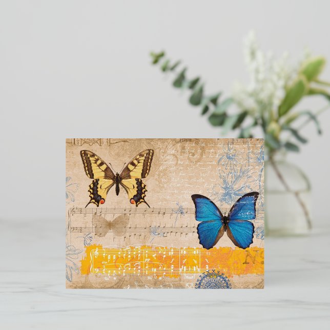 Postal Festiva Con Relieve Metalizado Mariposa (Anverso de pie)