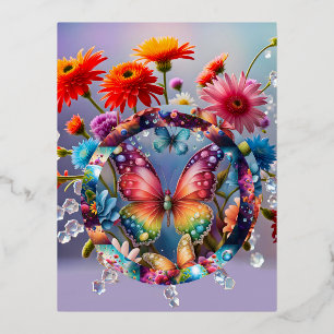 Postal Festiva Con Relieve Metalizado Mariposa de flores