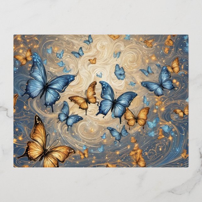 Postal Festiva Con Relieve Metalizado Mariposas en el cielo (Anverso)