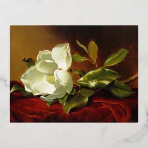 Postal Festiva Con Relieve Metalizado Martin Johnson Heade Magnolia Vintage