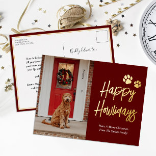 Postal Festiva Con Relieve Metalizado Mascota feliz de la caligrafía de oro rojo de Howl