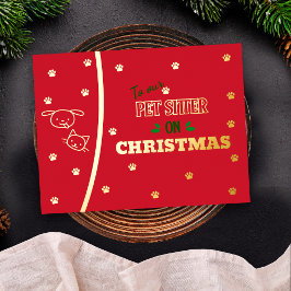 Postal Festiva Con Relieve Metalizado Mascota sentada en la festividad de oro y gato par