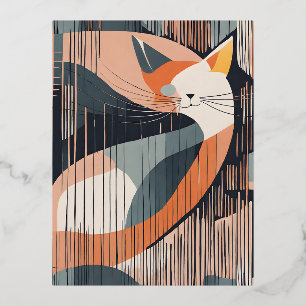 Postal Festiva Con Relieve Metalizado Me encanta este minimalista arte de gatos vectoria