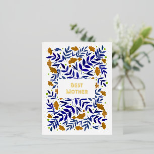 Postal Festiva Con Relieve Metalizado Mejor Día de la Madre en el Jardín Amarillo Mágico