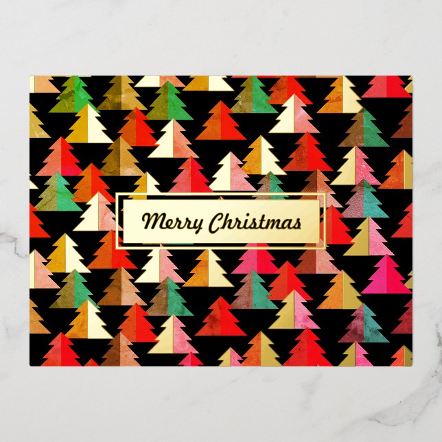 Postal Festiva Con Relieve Metalizado Merry Chirstmas Pine Black. Personalizado. (Anverso)