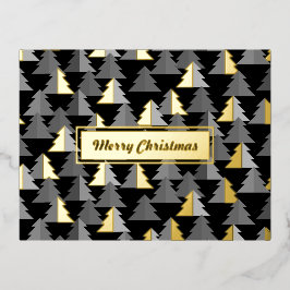 Postal Festiva Con Relieve Metalizado Merry Chirstmas Pine Black. Personalizado.