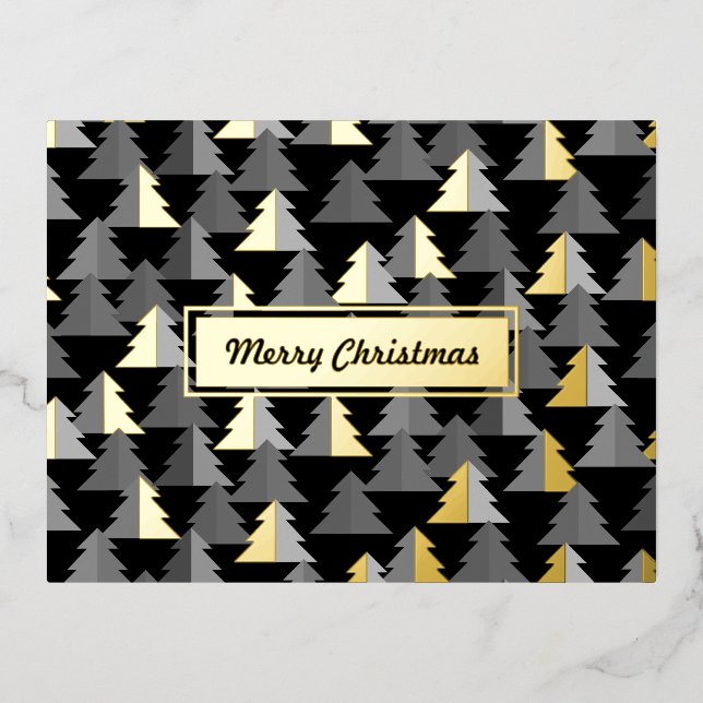Postal Festiva Con Relieve Metalizado Merry Chirstmas Pine Black. Personalizado. (Anverso)