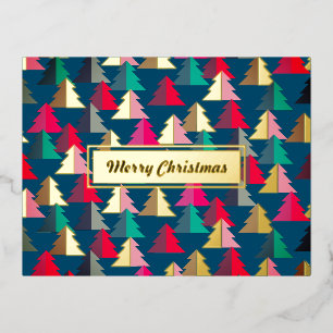 Postal Festiva Con Relieve Metalizado Merry Chirstmas Pine Verde azulado. Personalizado.