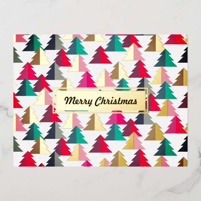 Postal Festiva Con Relieve Metalizado Merry Chirstmas Pine White. Personalizado. (Anverso)