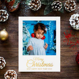Postal Festiva Con Relieve Metalizado Merry Christmas 1 photo elegant script gold