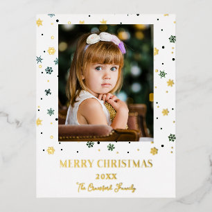 Postal Festiva Con Relieve Metalizado Merry Christmas Golden Snowflakes Family Photo