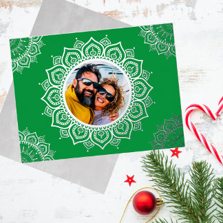 Postal Festiva Con Relieve Metalizado Merry Christmas Photo Mandala