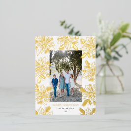Postal Festiva Con Relieve Metalizado Merry Christmas Poinsettia Flower White
