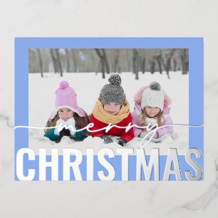 Postal Festiva Con Relieve Metalizado Merry Christmas Script Photo Simple Modern