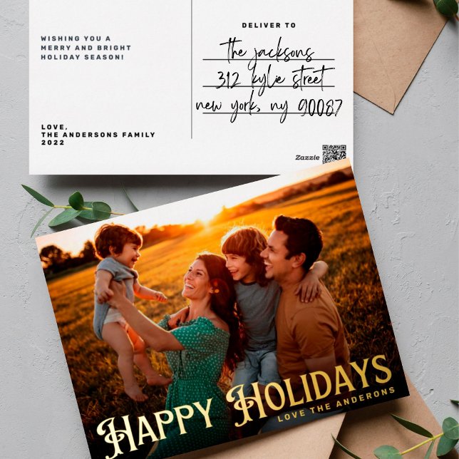 Postal Festiva Con Relieve Metalizado Merry Christmas WHIMSICAL letter Photo Happy Gold (Subido por el creador)