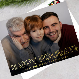 Postal Festiva Con Relieve Metalizado merry GOLD LINES feliz vacaciones navidades de fot