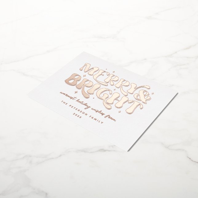 Postal Festiva Con Relieve Metalizado Merry y Bright Retro (girado)