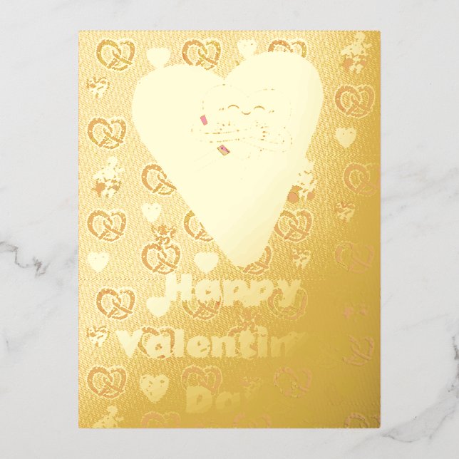 Postal Festiva Con Relieve Metalizado Mikitiez lindo pan pretzel coqueto pastelería vale (Anverso)