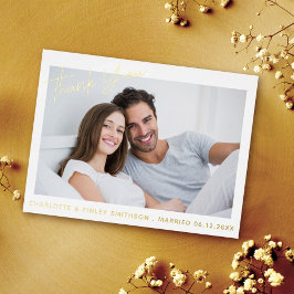 Postal Festiva Con Relieve Metalizado Miniatura y Moderno Script Custom Wedding Gracias