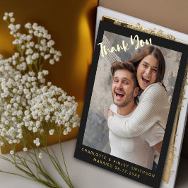 Postal Festiva Con Relieve Metalizado Miniatura y Moderno Script Custom Wedding Gracias