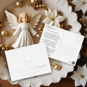 Postal Festiva Con Relieve Metalizado Minimalist Silver Modern Snowflake Initial