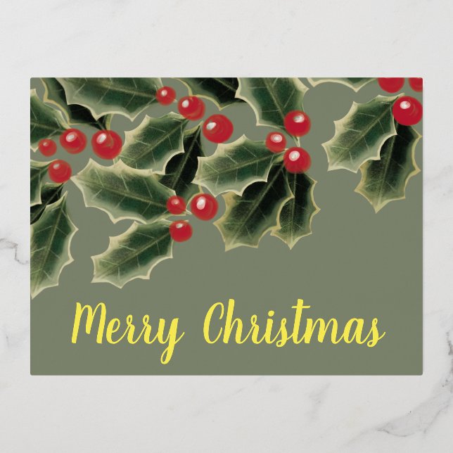 Postal Festiva Con Relieve Metalizado Mistletoe Merry Christmas (Anverso)