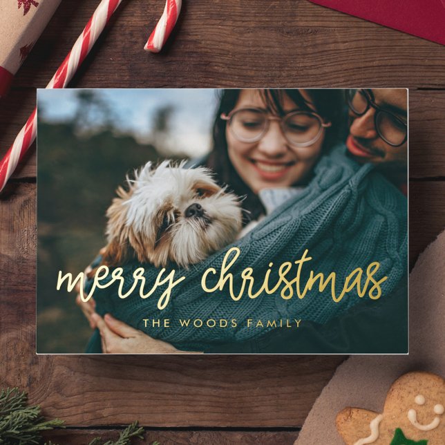 Postal Festiva Con Relieve Metalizado Modern calligraphy Merry Christmas photo (Subido por el creador)
