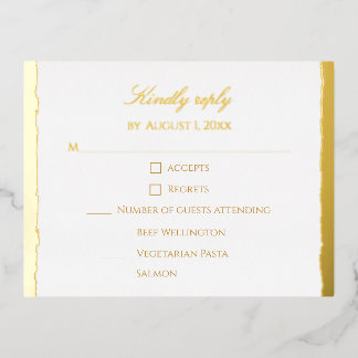 Postal Festiva Con Relieve Metalizado Modern Elegant Script Gold & White Wedding RSVP