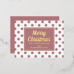 Postal Festiva Con Relieve Metalizado Modern Gold Script Pink Polka Dots Feliz Navidad
