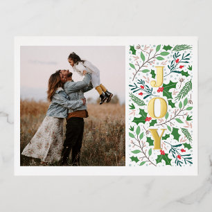Postal Festiva Con Relieve Metalizado Modern JOY Holly Berries Foto