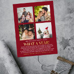 Postal Festiva Con Relieve Metalizado Modern What A Year In Review 4 Photo Collage Real<br><div class="desc">These simple and modern real foil pressed holiday postcards are perfect for sending out to family and friends this year. Easily personalize them with your own wording and photos and be sure to wow your family and friends.</div>