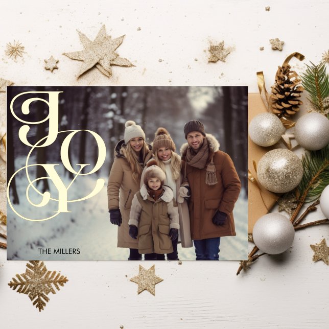 Postal Festiva Con Relieve Metalizado Moderna Alegría Minimal Elegante 1 Foto Verde Ging (Modern Joy Minimal Elegant 1 Photo Green Gingham Foil Holiday Postcard)