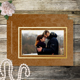 Postal Festiva Con Relieve Metalizado Moderna boda de fotos de mármol de roya salva la f