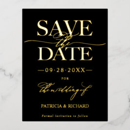 Postal Festiva Con Relieve Metalizado Moderna Boda Elegante Salva La Fecha Sin Foto