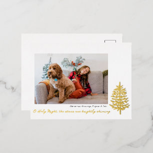 Postal Festiva Con Relieve Metalizado moderna foto religiosa minimalista de Navidad con