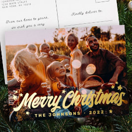 Postal Festiva Con Relieve Metalizado Moderna, simple y lúgubre, felicitaciones, estrell