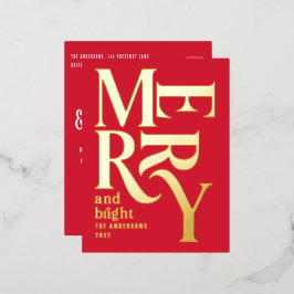 Postal Festiva Con Relieve Metalizado Moderna y mínima Navidad roja tradicional