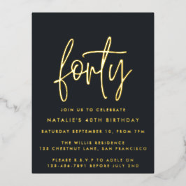 Postal Festiva Con Relieve Metalizado Moderno 40 cumpleaños simple elegante