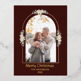 Postal Festiva Con Relieve Metalizado Moderno Arco floral Minimalista Foto Marrón