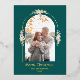 Postal Festiva Con Relieve Metalizado Moderno arco floral Minimalista foto verde