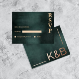 Postal Festiva Con Relieve Metalizado Moderno Emerald Green Black Elegant Wedding RSVP