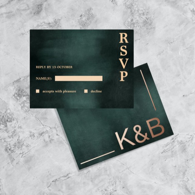 Postal Festiva Con Relieve Metalizado Moderno Emerald Green Black Elegant Wedding RSVP (Subido por el creador)