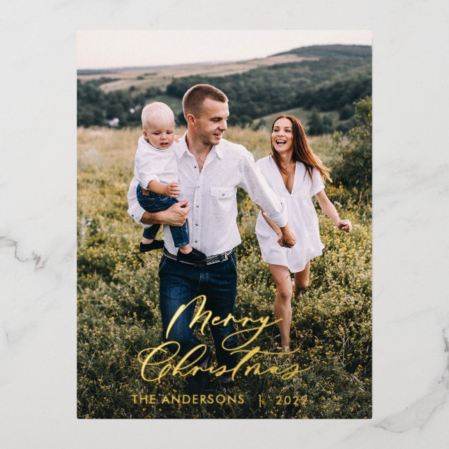 Postal Festiva Con Relieve Metalizado Moderno mínimo 1 Navidades de fotografía guión ele (Anverso)