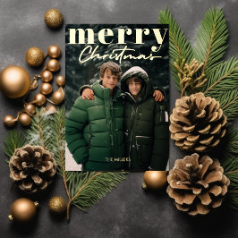 Postal Festiva Con Relieve Metalizado Moderno Mínimo Feliz Navidad 1 Foto Elegante